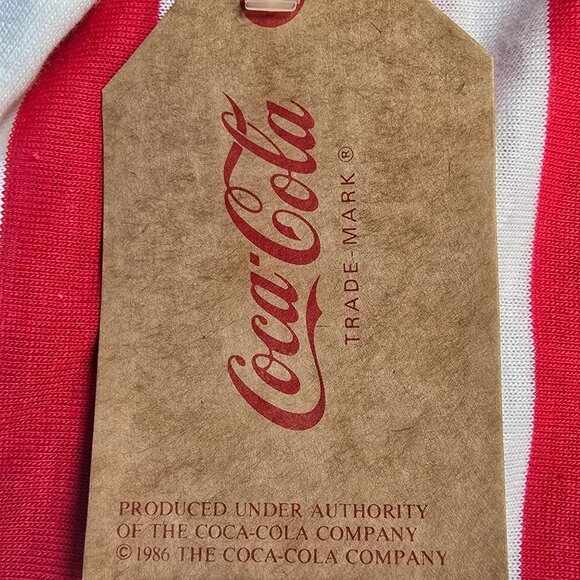 Vintage 1986 Coca-Cola Red & White Striped Rugby Shirt OS - Picture 6 of 9